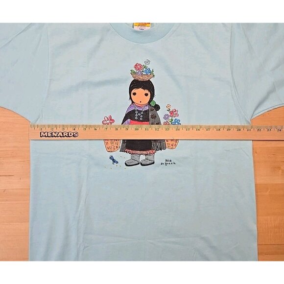 VTG Native American Flower Girl Teal Single Stitch Size Large de Grazia - Picture 5 of 8